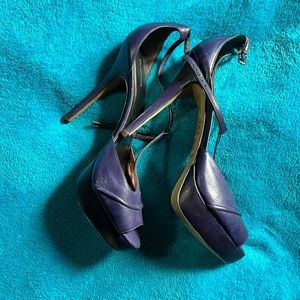 Purple leather peep toe 4” heels